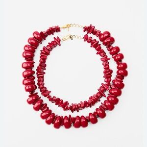 ZARA Set of Two Red Chunky Beaded Necklaces NWT